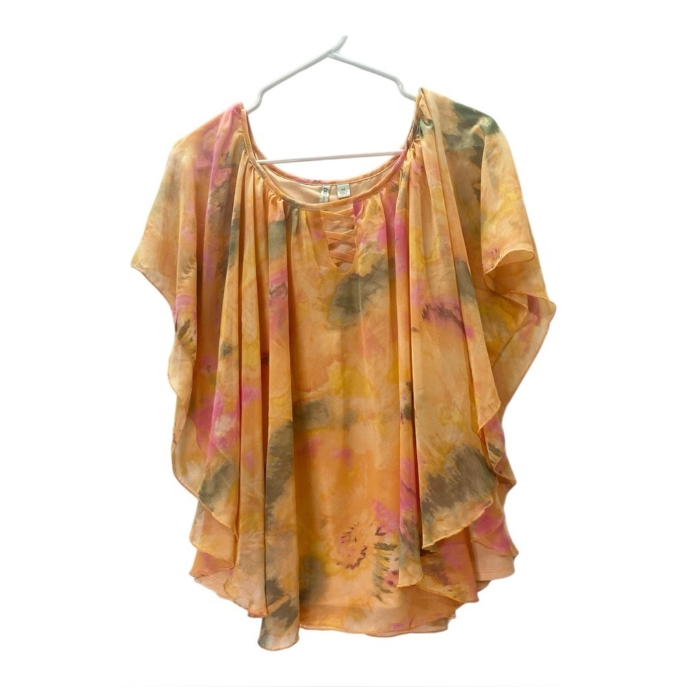 Fairy Blouse M Loose Gathered Neck Relax Flowy Whimsical Angel Sleeve Pastel